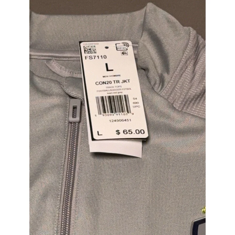 Adidas Track Jacket Men’s Large Gray Aeroready Texas Soccer Full Zip Windbreaker